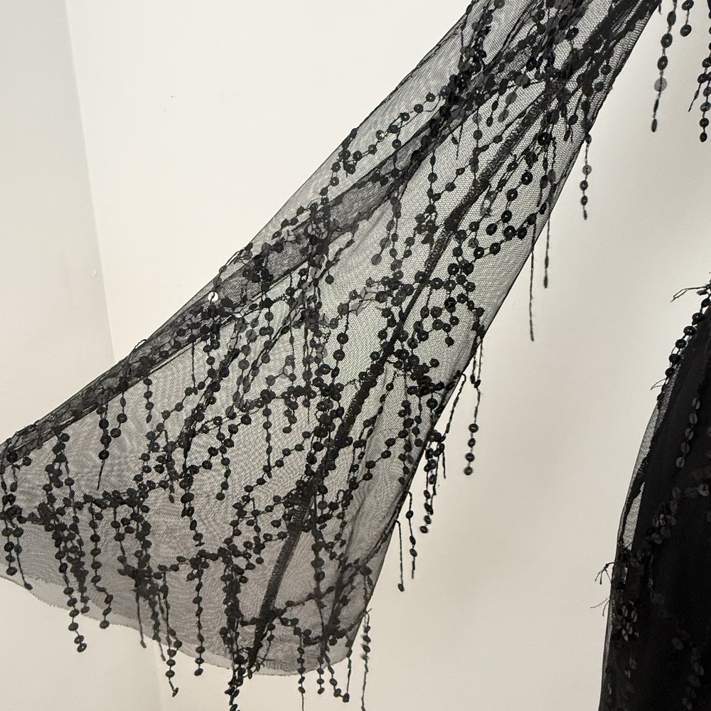 LUCY IN THE SKY Black Sequin One Shoulder Mesh DRESS L HOCO Whimsigoth Vamp Sexy - Picture 9 of 16